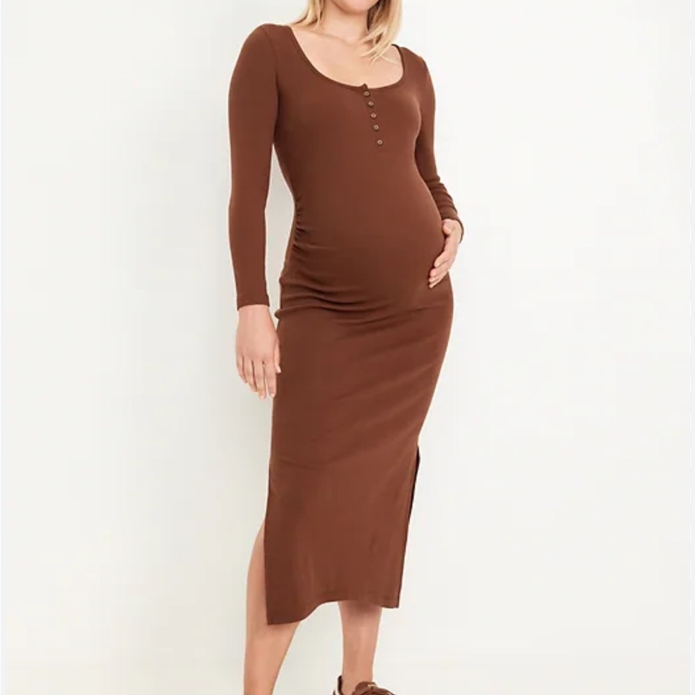 Chocolate brown Midi maternity henley dress
